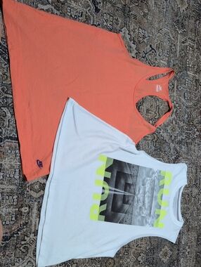 Nike Women’s Coral Racerback Tank Top with Adidas White Graphic RUN Tank